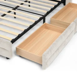 Chenille Upholstered Queen Size Upholstered Bedframe with Drawers