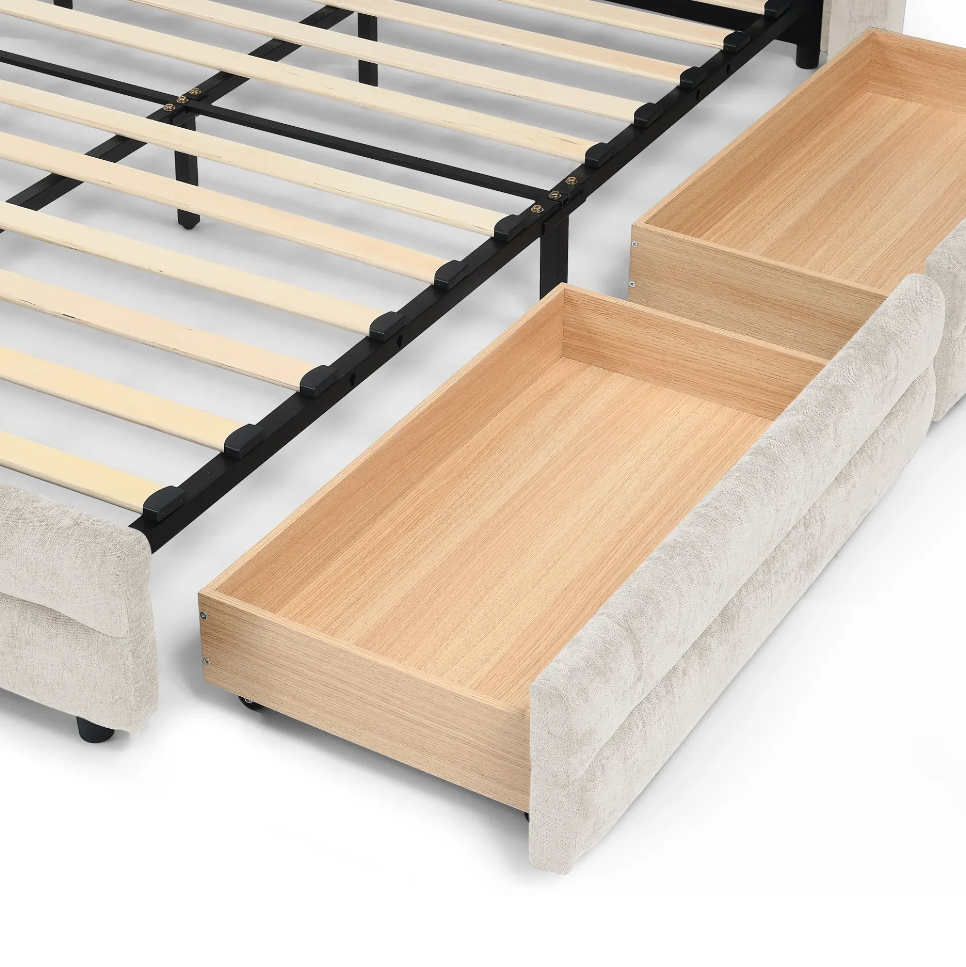 Chenille Upholstered Queen Size Upholstered Bedframe with Drawers
