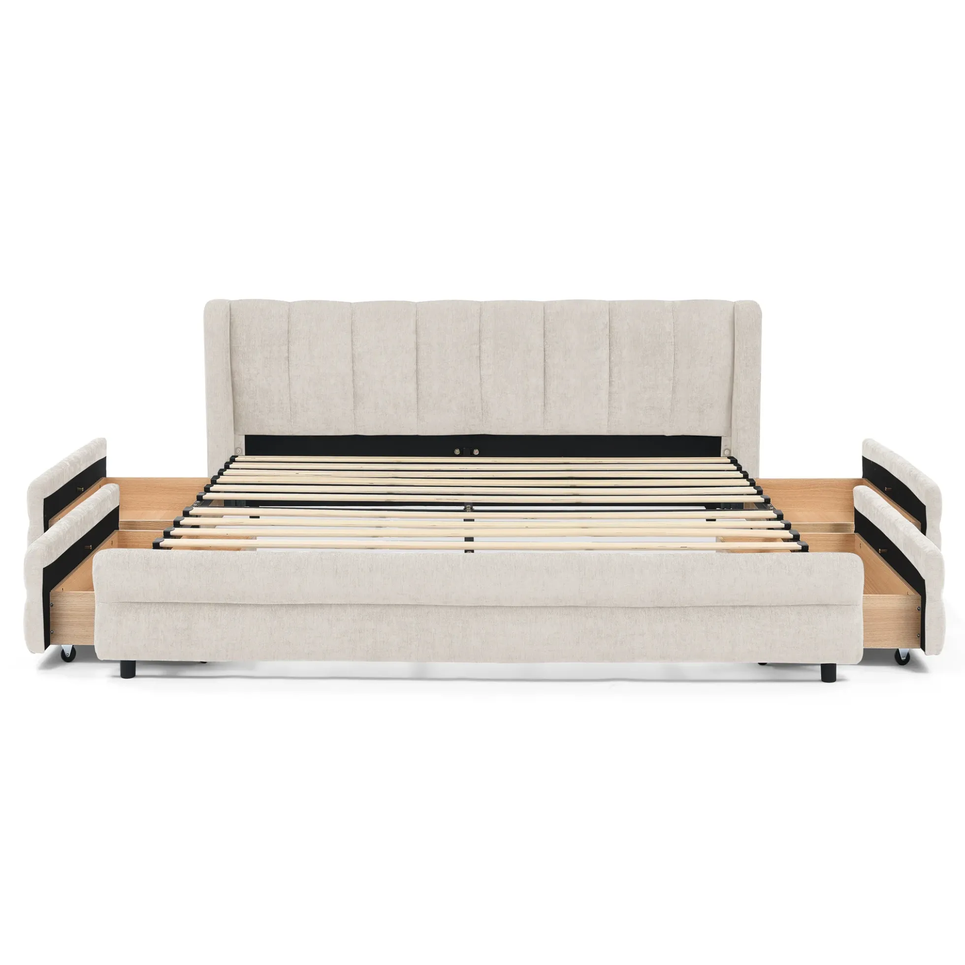 Chenille Upholstered Queen Size Upholstered Bedframe with Drawers