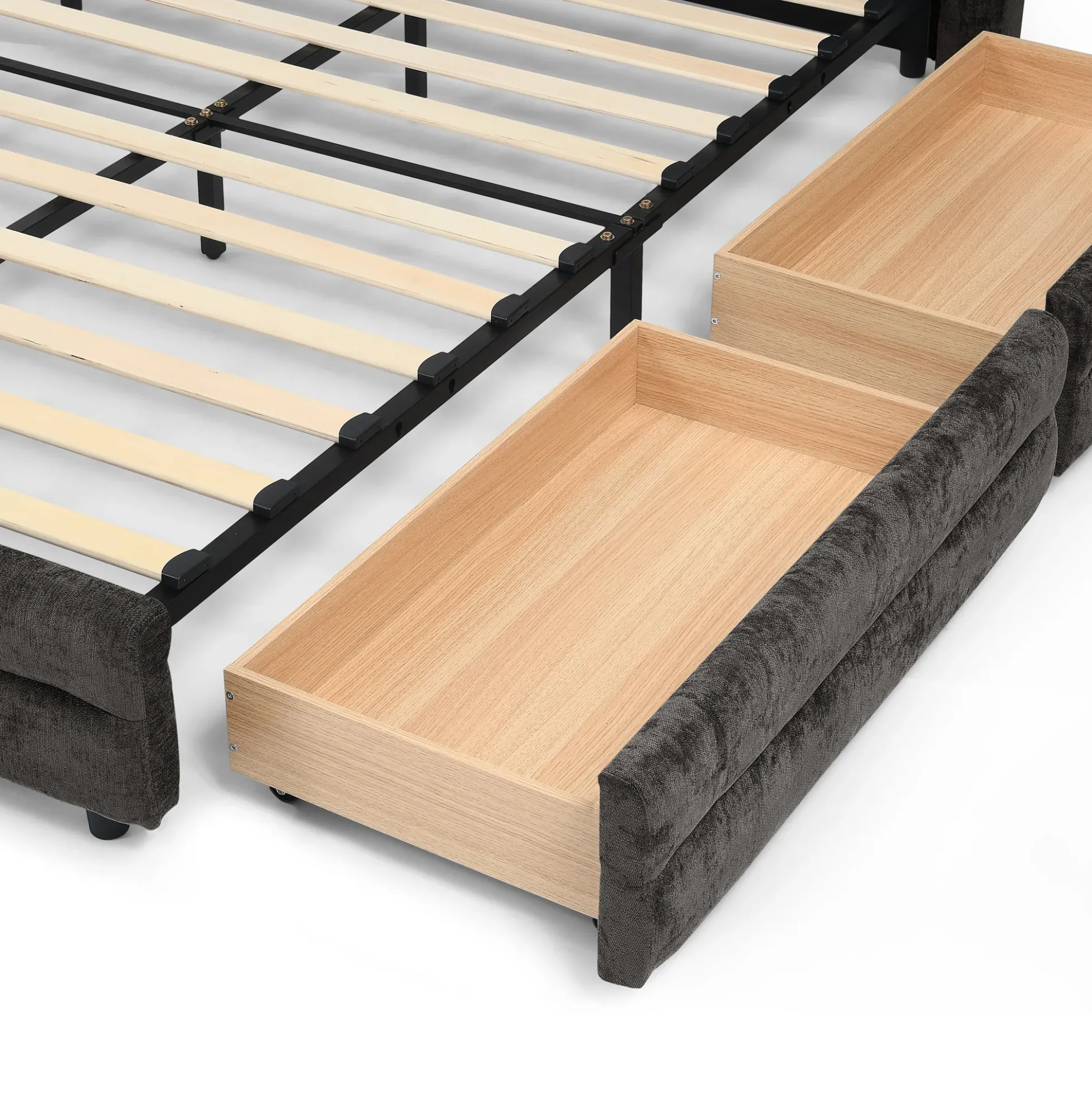 Chenille Upholstered Queen Size Upholstered Bedframe with Drawers
