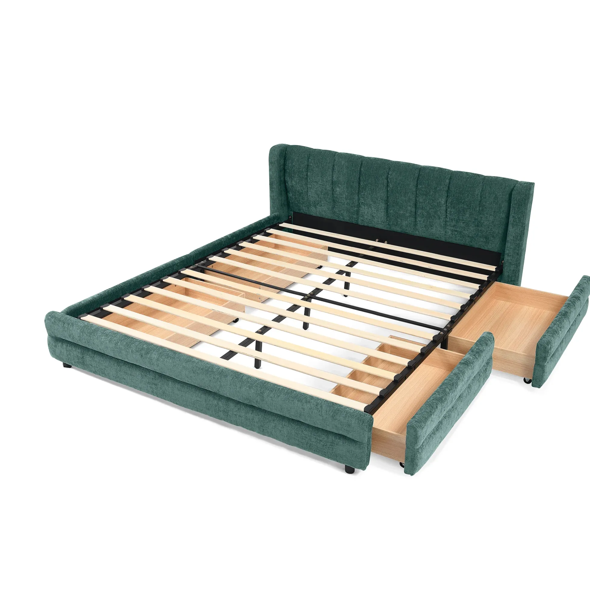 Chenille Upholstered Queen Size Upholstered Bedframe with Drawers