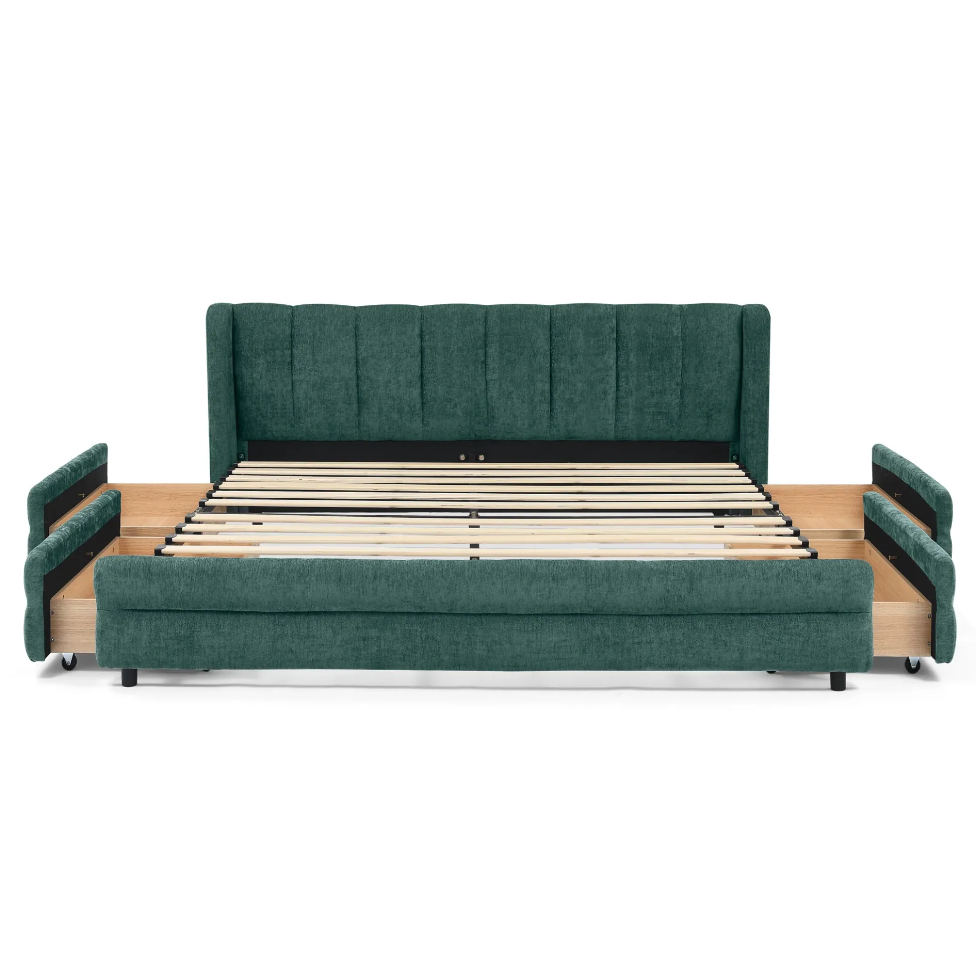 Chenille Upholstered Queen Size Upholstered Bedframe with Drawers