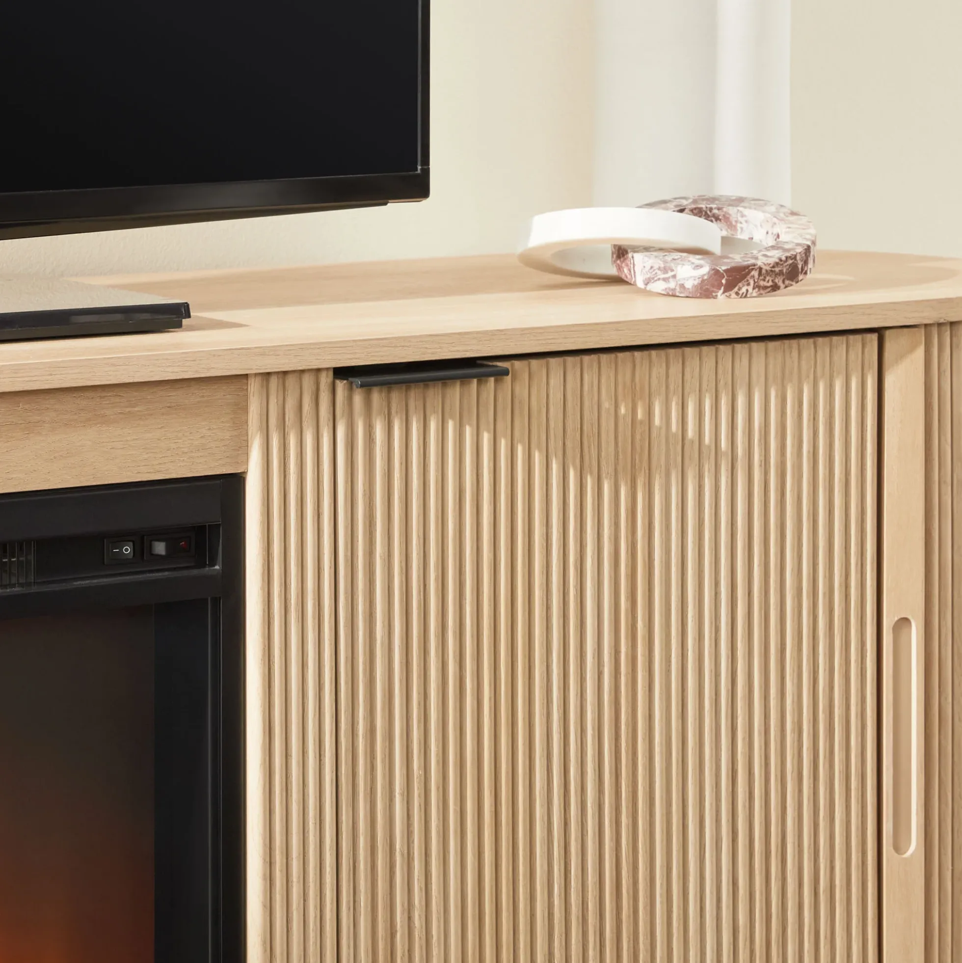Chloe Modern Scandinavian Reeded Fireplace TV Stand in 2 Sizes