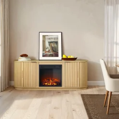 Chloe Modern Scandinavian Reeded Fireplace TV Stand in 2 Sizes