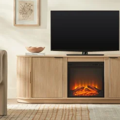 Chloe Modern Scandinavian Reeded Fireplace TV Stand in 2 Sizes