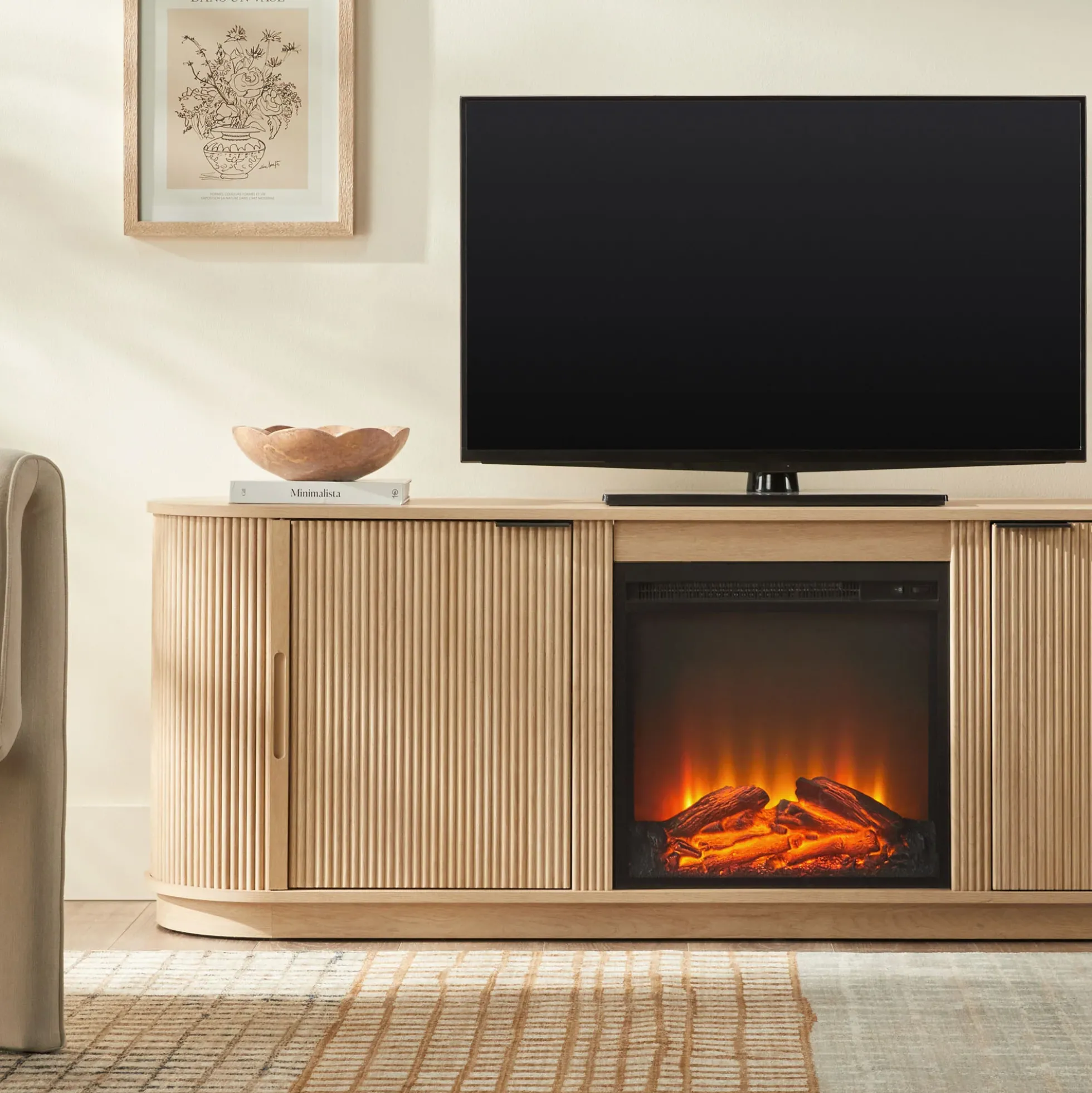 Chloe Modern Scandinavian Reeded Fireplace TV Stand in 2 Sizes