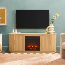 Chloe Modern Scandinavian Reeded Fireplace TV Stand in 2 Sizes