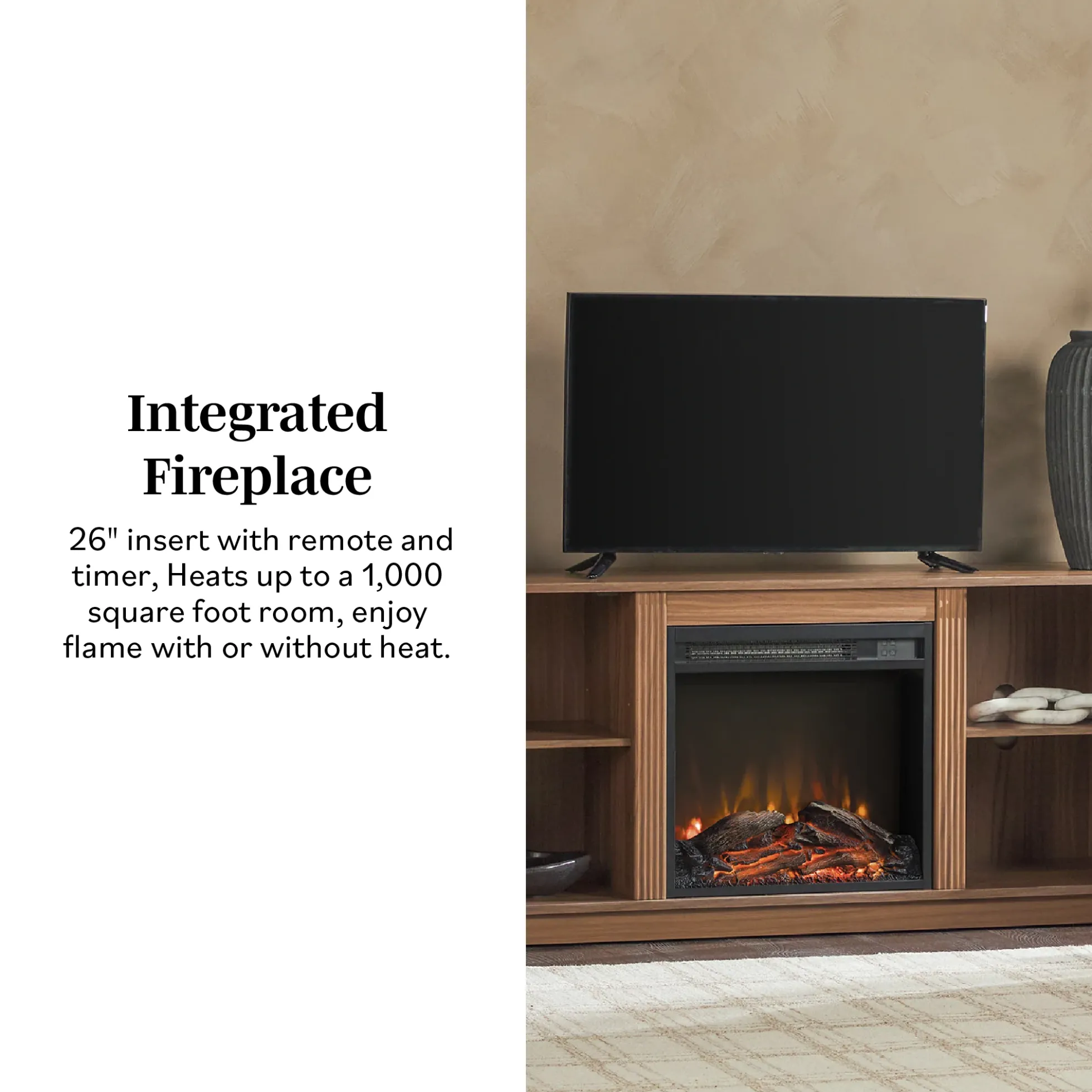Chloe Modern Scandinavian Reeded Fireplace TV Stand in 2 Sizes
