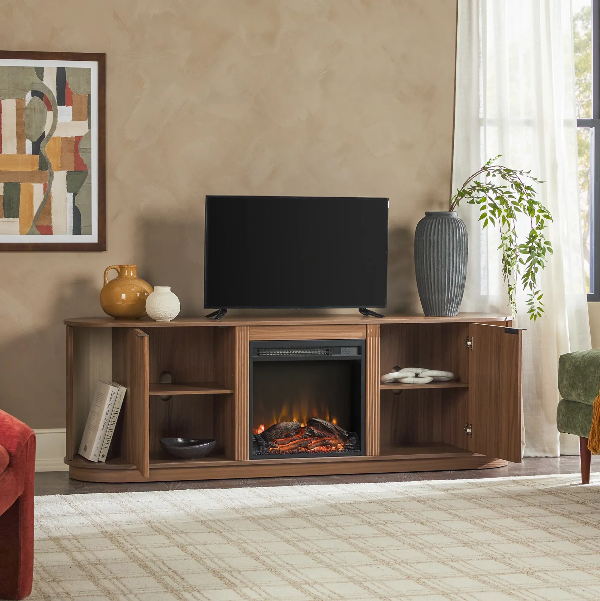 Chloe Modern Scandinavian Reeded Fireplace TV Stand in 2 Sizes