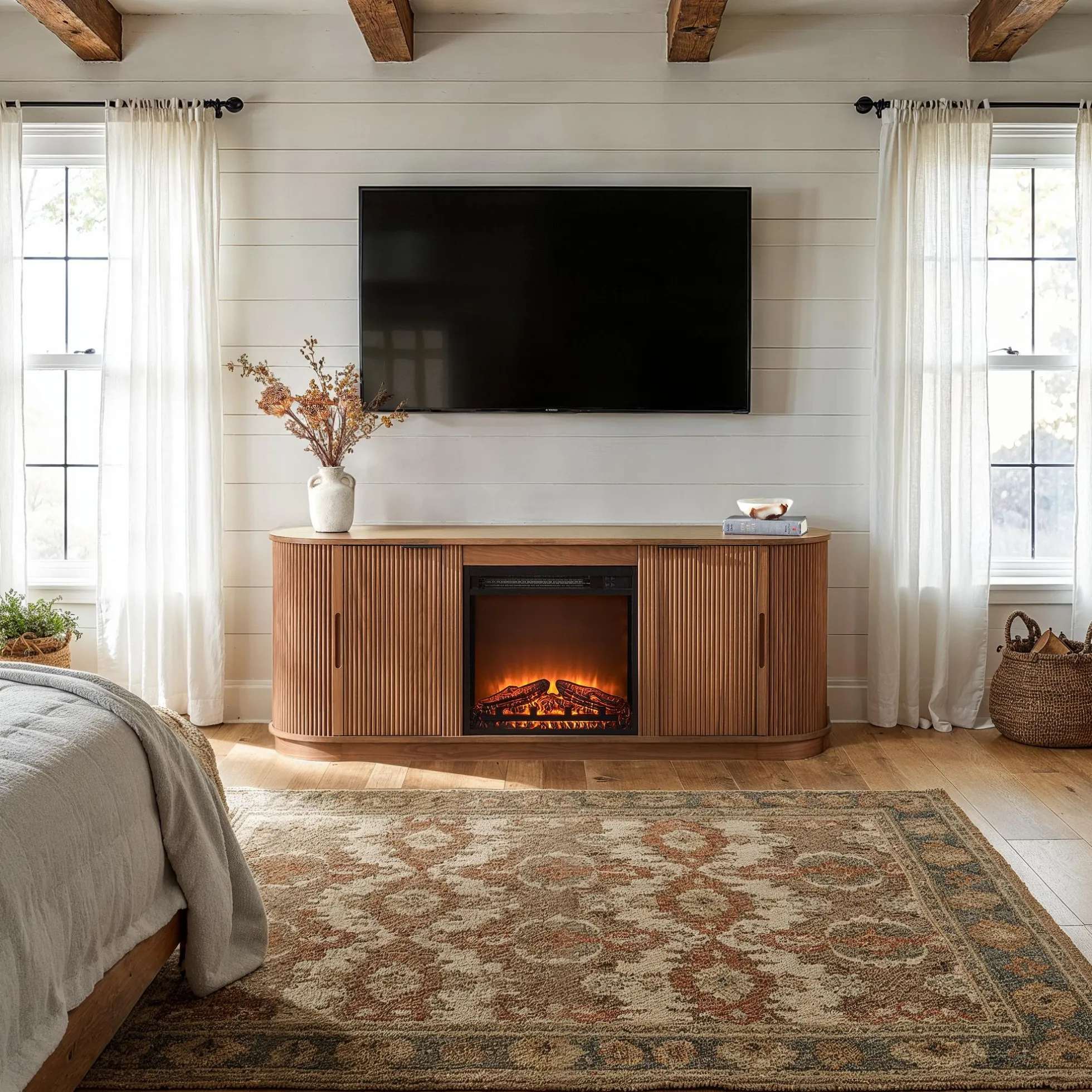 Chloe Modern Scandinavian Reeded Fireplace TV Stand in 2 Sizes