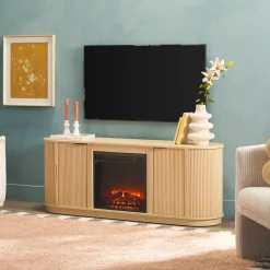 Chloe Modern Scandinavian Reeded Fireplace TV Stand in 2 Sizes