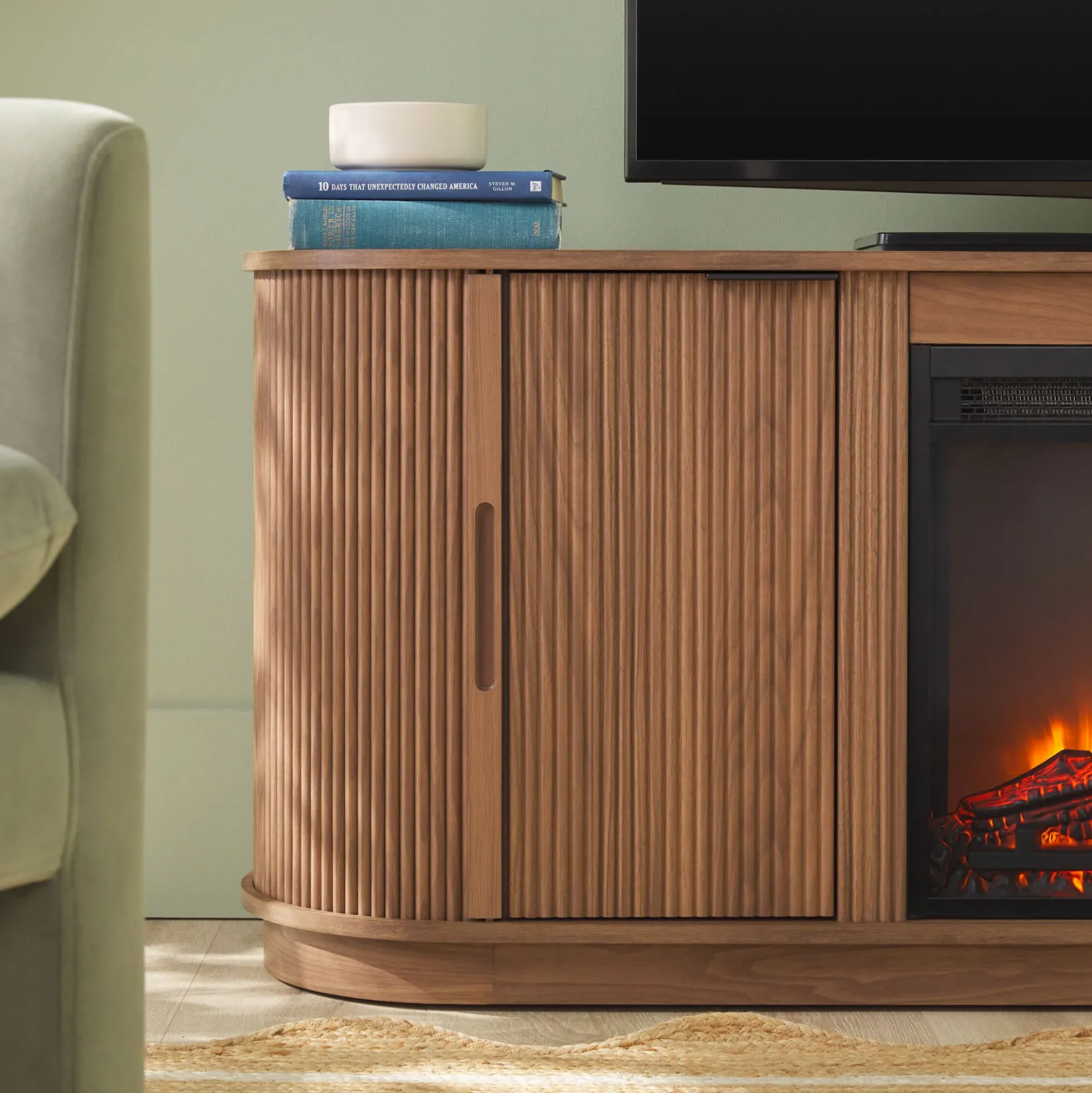 Chloe Modern Scandinavian Reeded Fireplace TV Stand in 2 Sizes