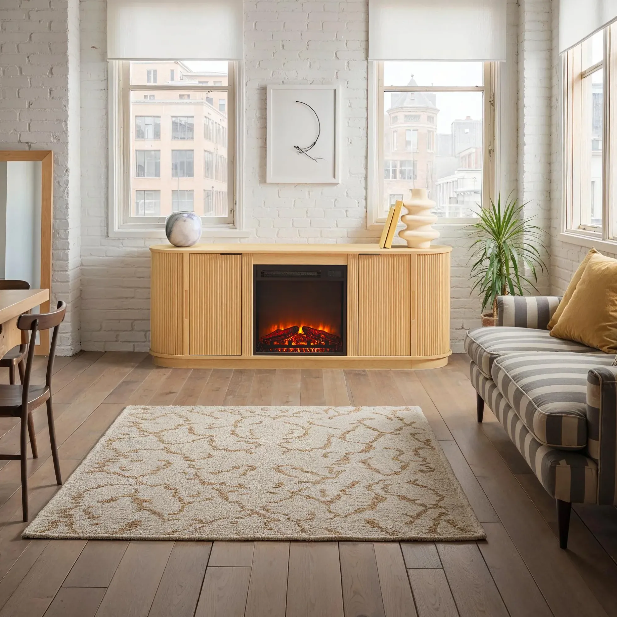 Chloe Modern Scandinavian Reeded Fireplace TV Stand in 2 Sizes