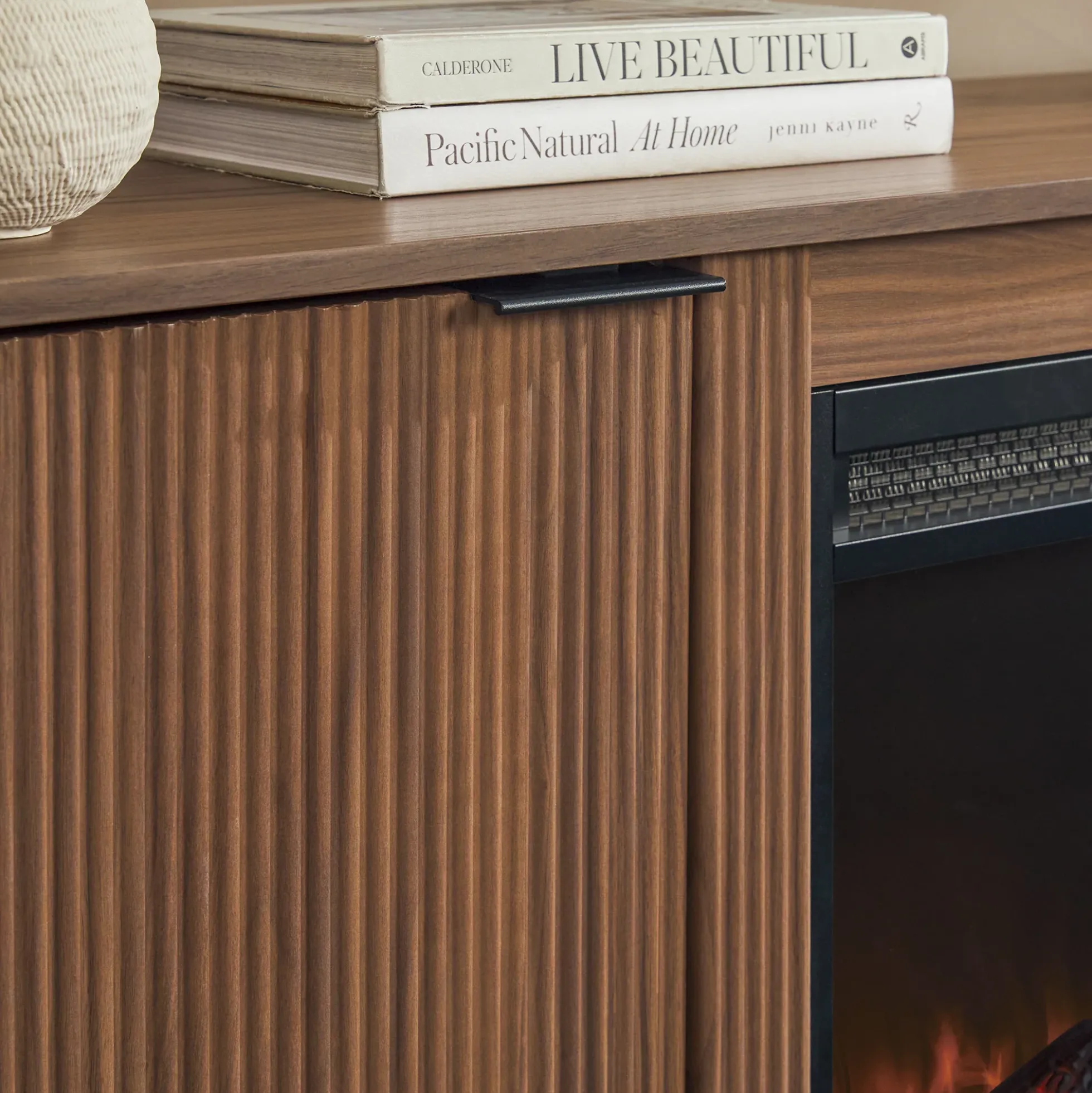 Chloe Modern Scandinavian Reeded Fireplace TV Stand in 2 Sizes