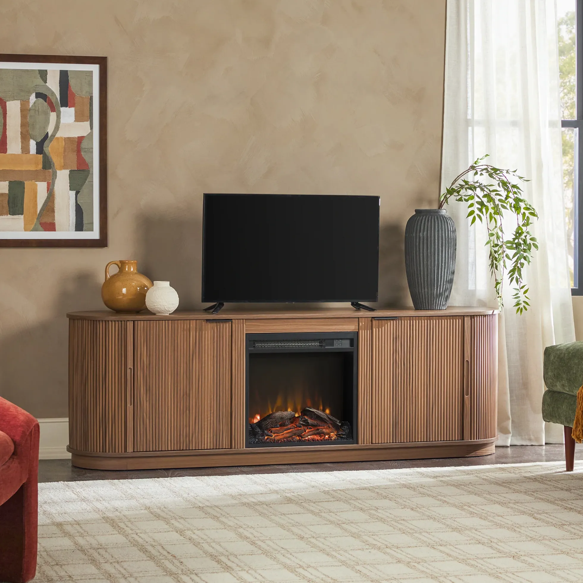 Chloe Modern Scandinavian Reeded Fireplace TV Stand in 2 Sizes