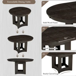 Classic Modern Extendable Round Dining Table Set for 4