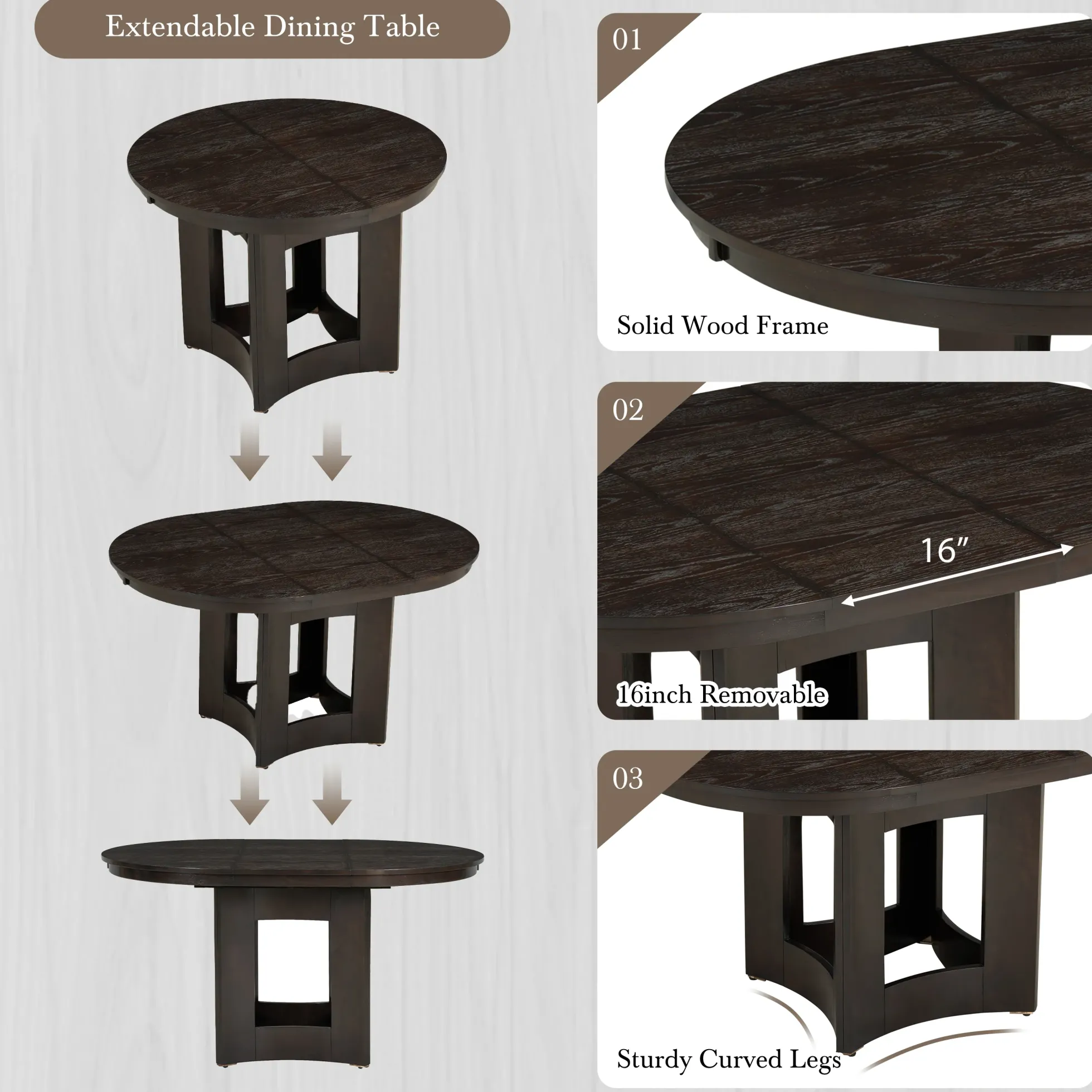 Classic Modern Extendable Round Dining Table Set for 4