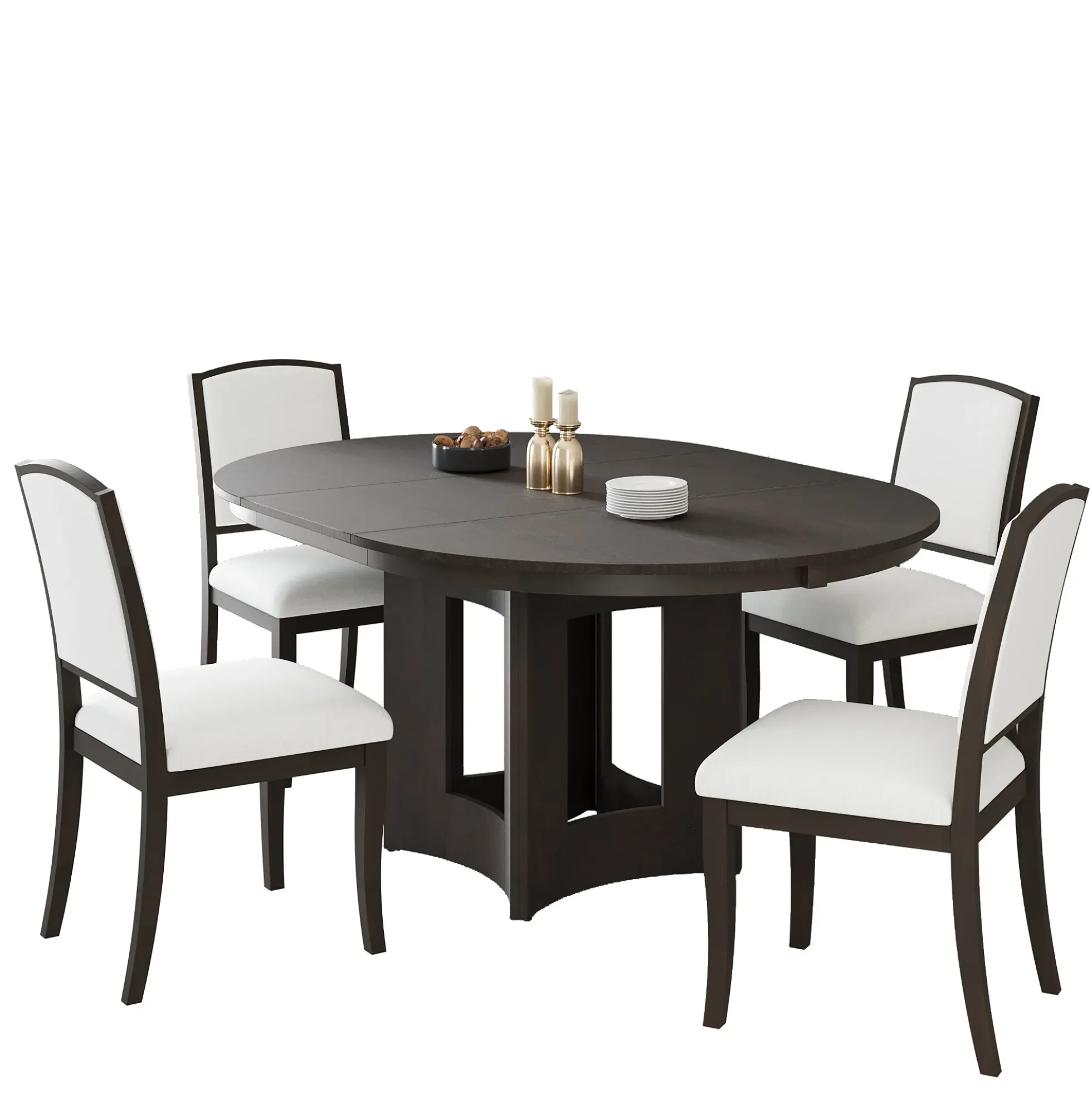 Classic Modern Extendable Round Dining Table Set for 4
