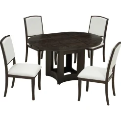 Classic Modern Extendable Round Dining Table Set for 4
