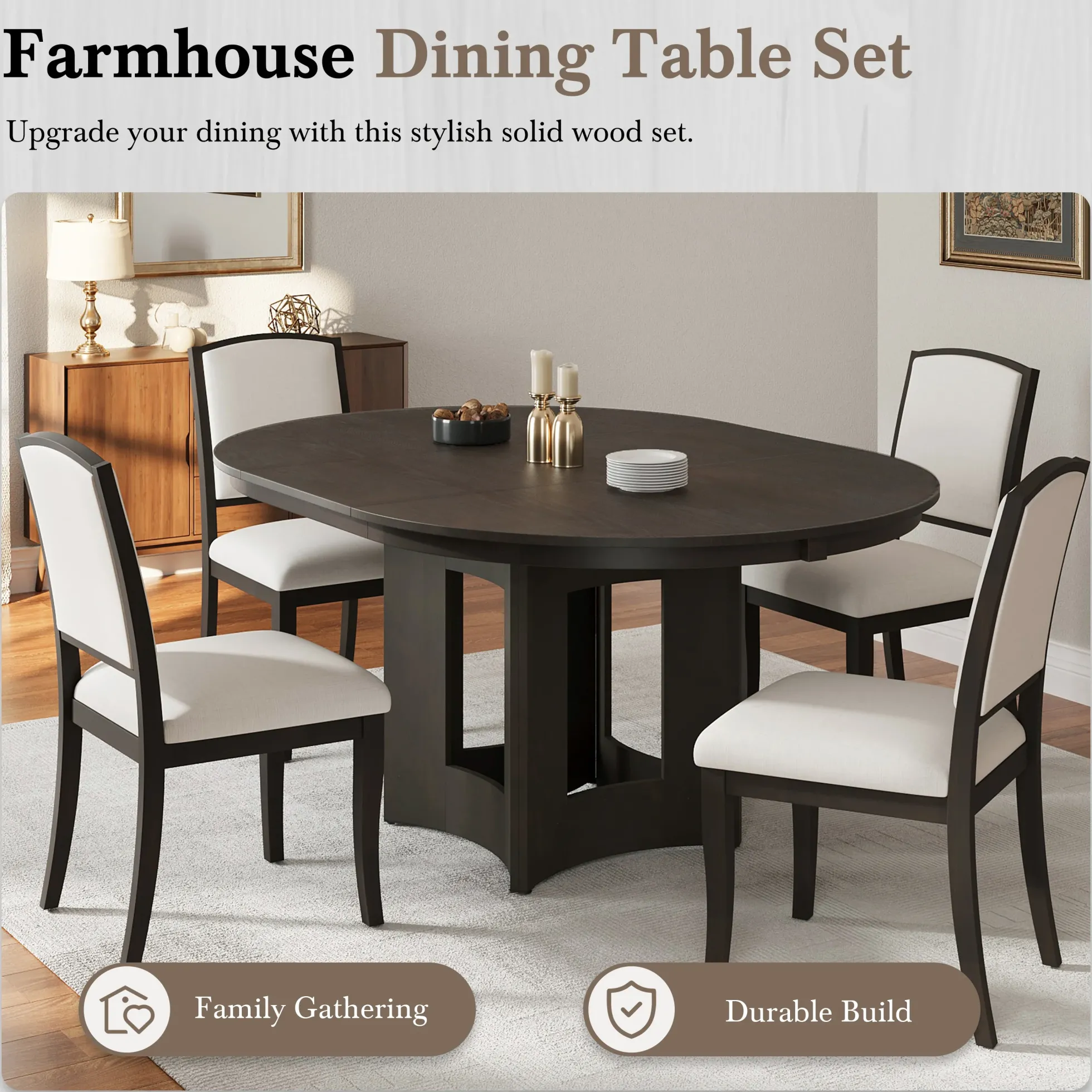 Classic Modern Extendable Round Dining Table Set for 4