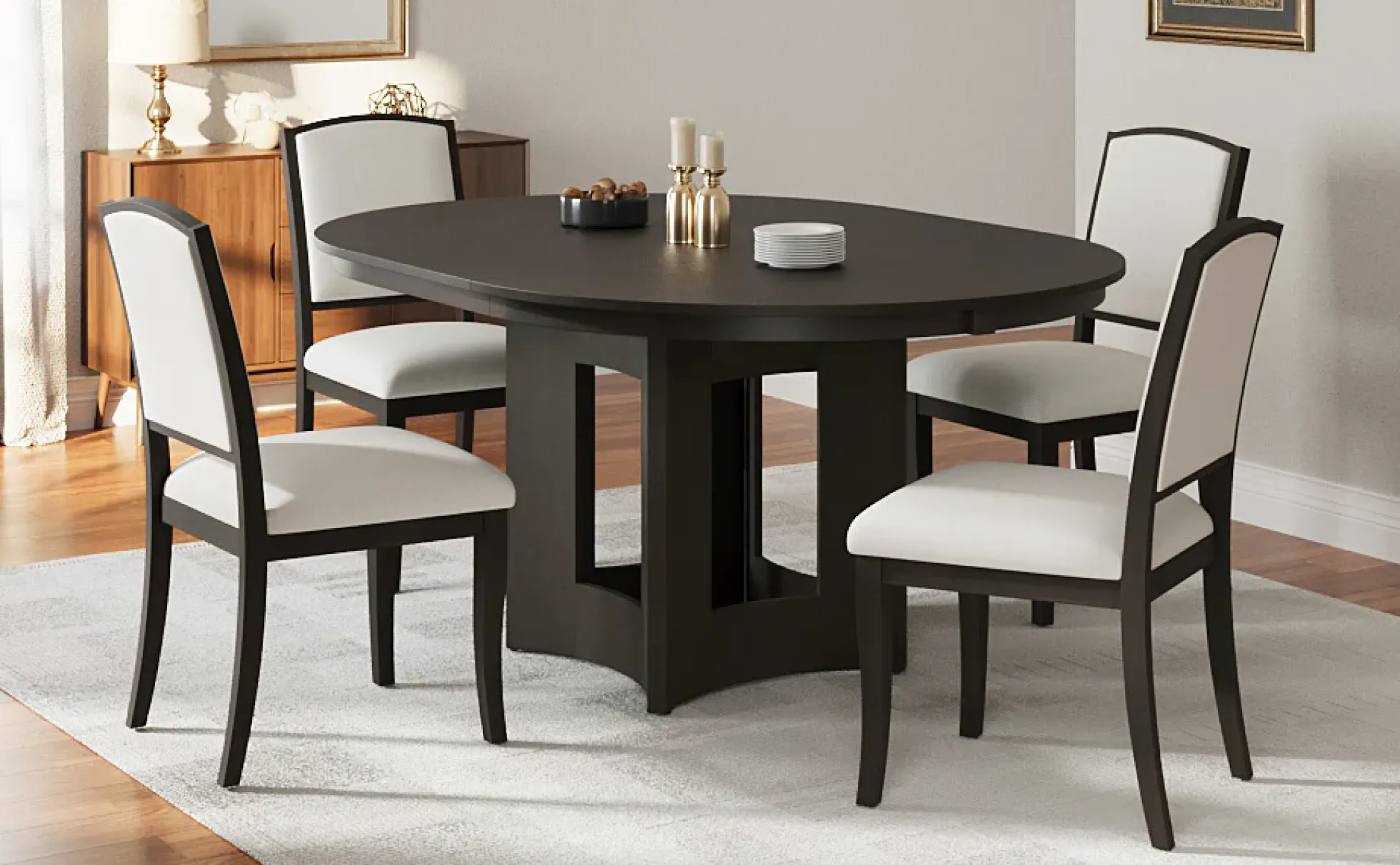 Classic Modern Extendable Round Dining Table Set for 4
