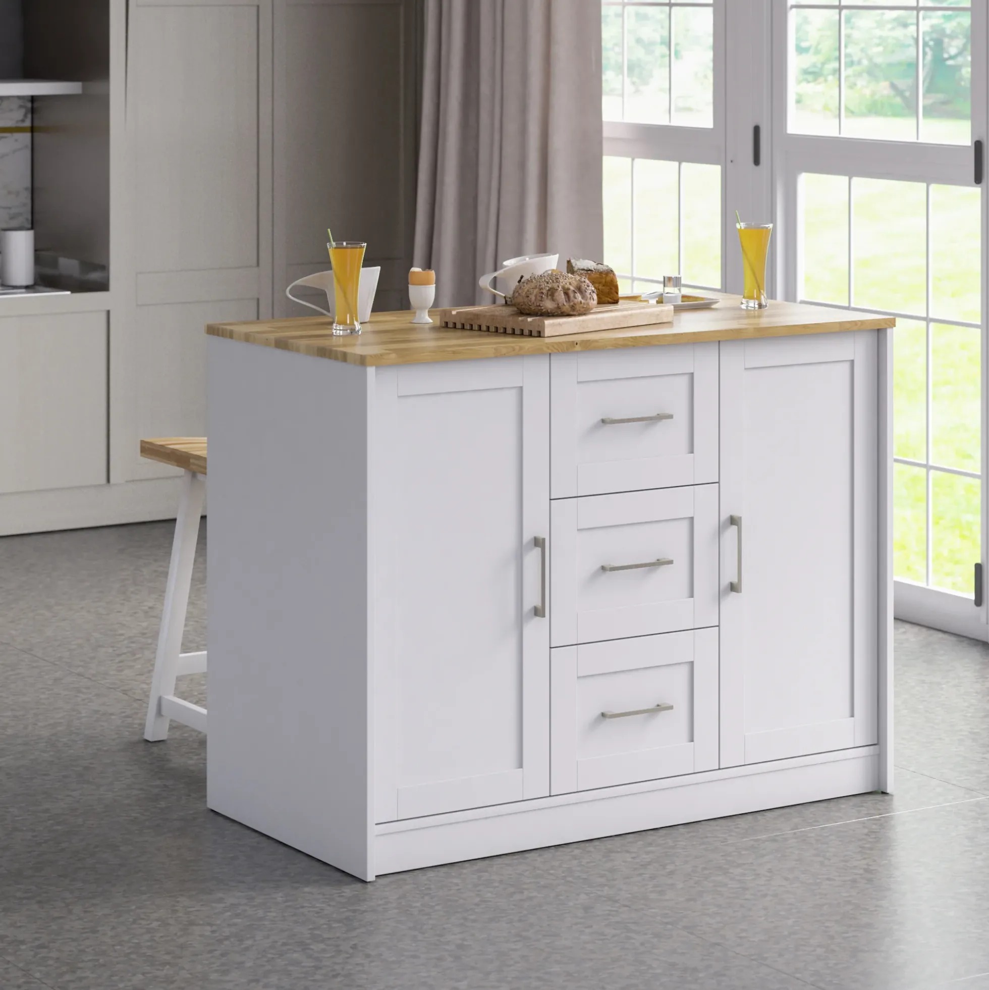 Classic Modern Kitchen Island with Butcher Block Top