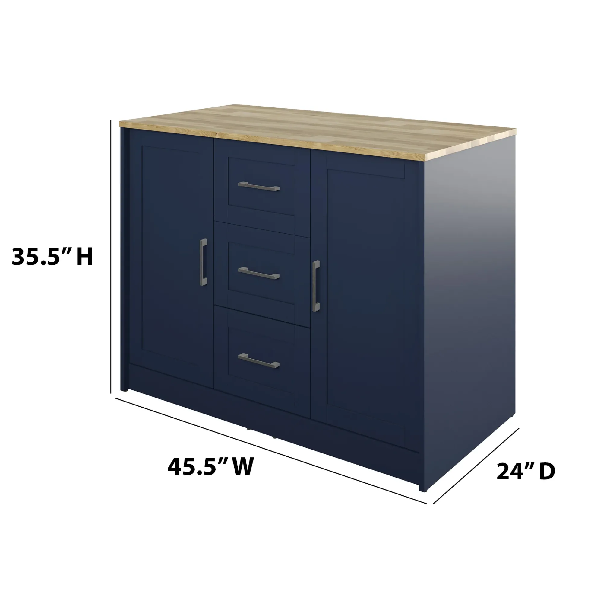 Classic Modern Kitchen Island with Butcher Block Top