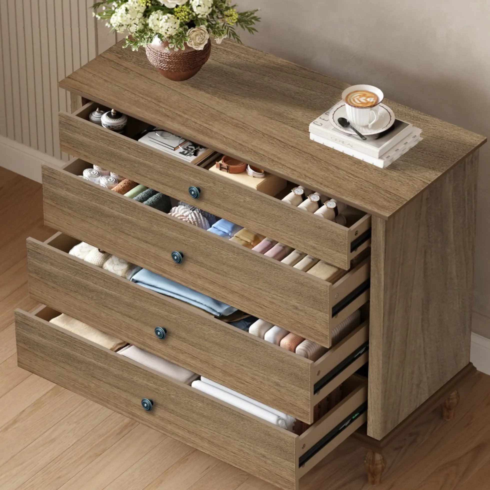 Classic Modern Wide 4-Drawer Chest Dresser