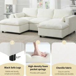 Cloud Modular Sectional Sofa with Storage Pockets and 2 Movable Ottomans