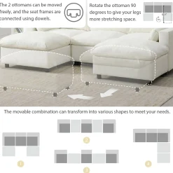 Cloud Modular Sectional Sofa with Storage Pockets and 2 Movable Ottomans