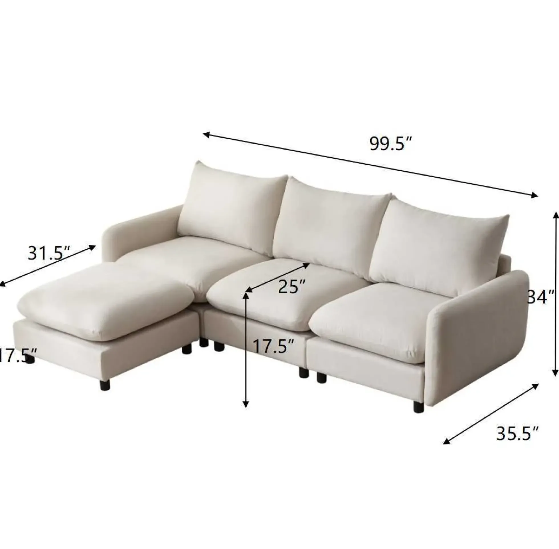 Cloud 4-Piece Modular Free Combination Sectional Sofa Couch with Ottoman