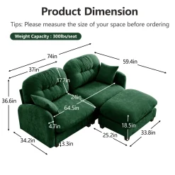 Cloud Tufted Chenille Sectional Loveseat Sofa Couch With Ottoman