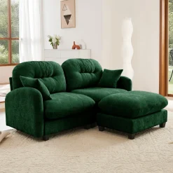 Cloud Tufted Chenille Sectional Loveseat Sofa Couch With Ottoman