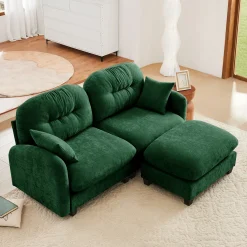Cloud Tufted Chenille Sectional Loveseat Sofa Couch With Ottoman