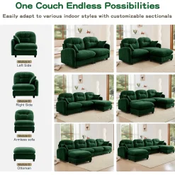 Cloud Tufted Chenille Sectional Loveseat Sofa Couch With Ottoman