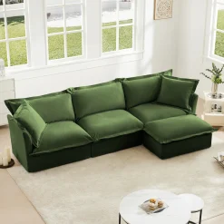Comfy Chenille Deep Seat Cloud L-Shaped Slipcovered Sectional Sofa