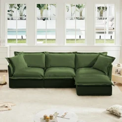 Comfy Chenille Deep Seat Cloud L-Shaped Slipcovered Sectional Sofa