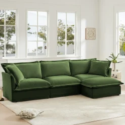 Comfy Chenille Deep Seat Cloud L-Shaped Slipcovered Sectional Sofa