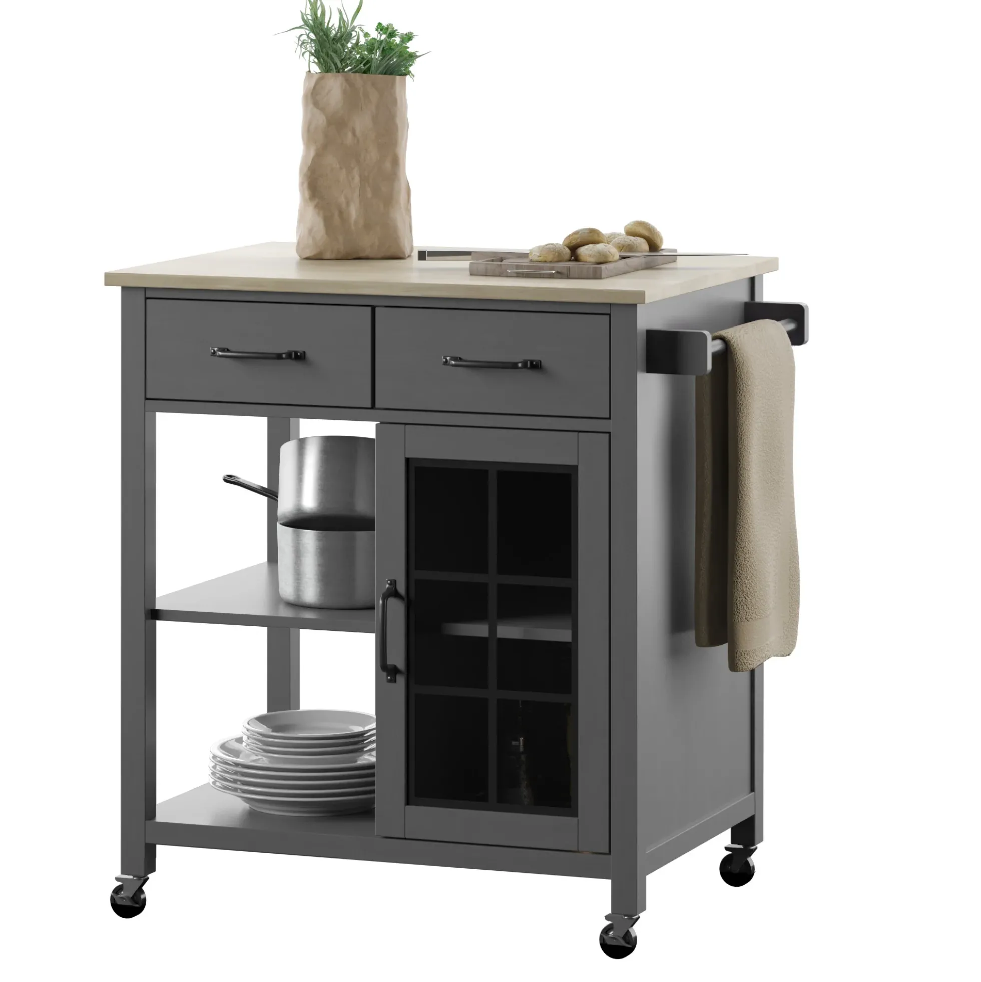 Compact Rolling Kitchen Island Cart with Storage
