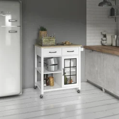 Compact Rolling Kitchen Island Cart with Storage