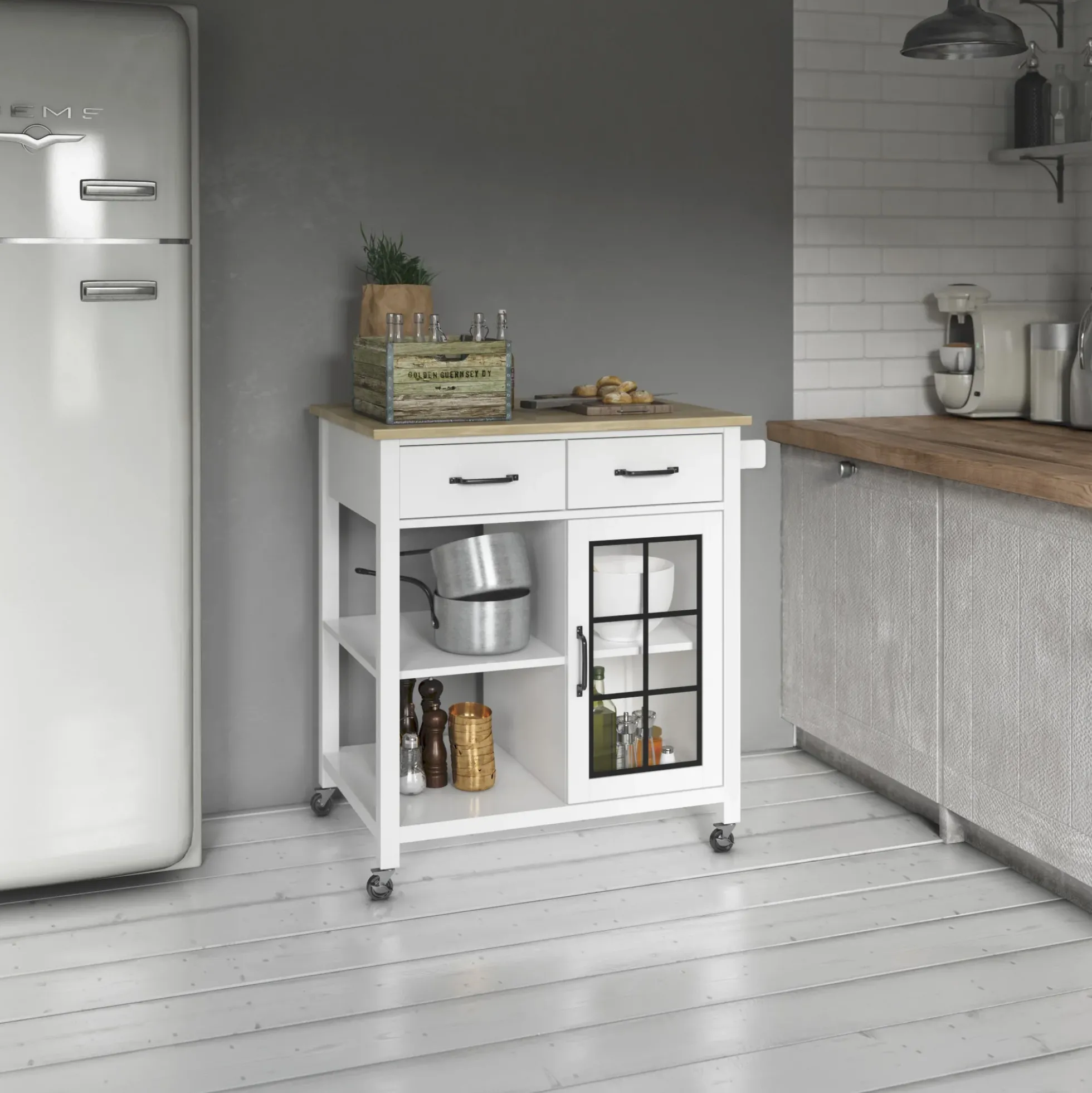Compact Rolling Kitchen Island Cart with Storage