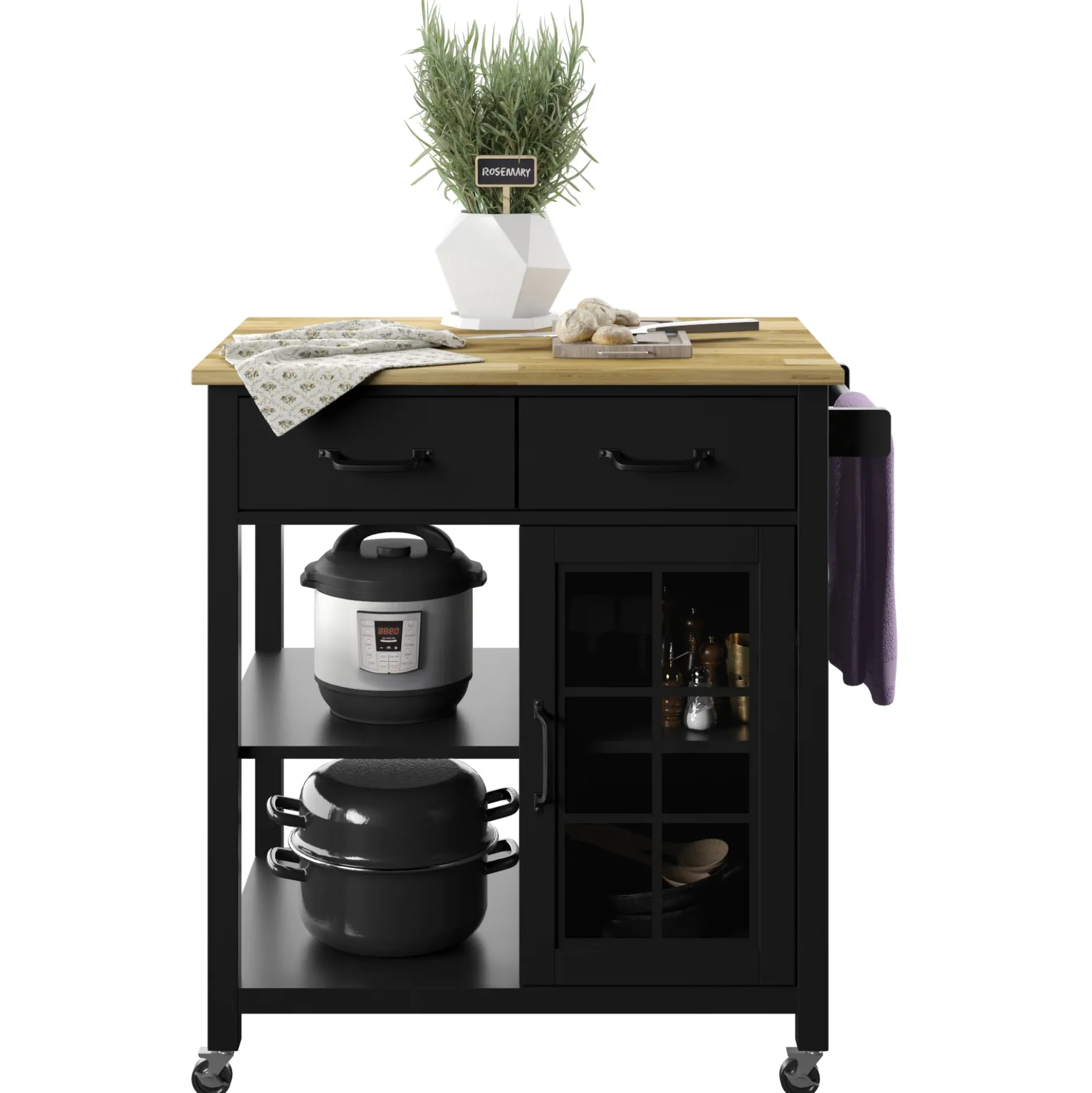 Compact Rolling Kitchen Island Cart with Storage