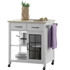 Compact Rolling Kitchen Island Cart with Storage