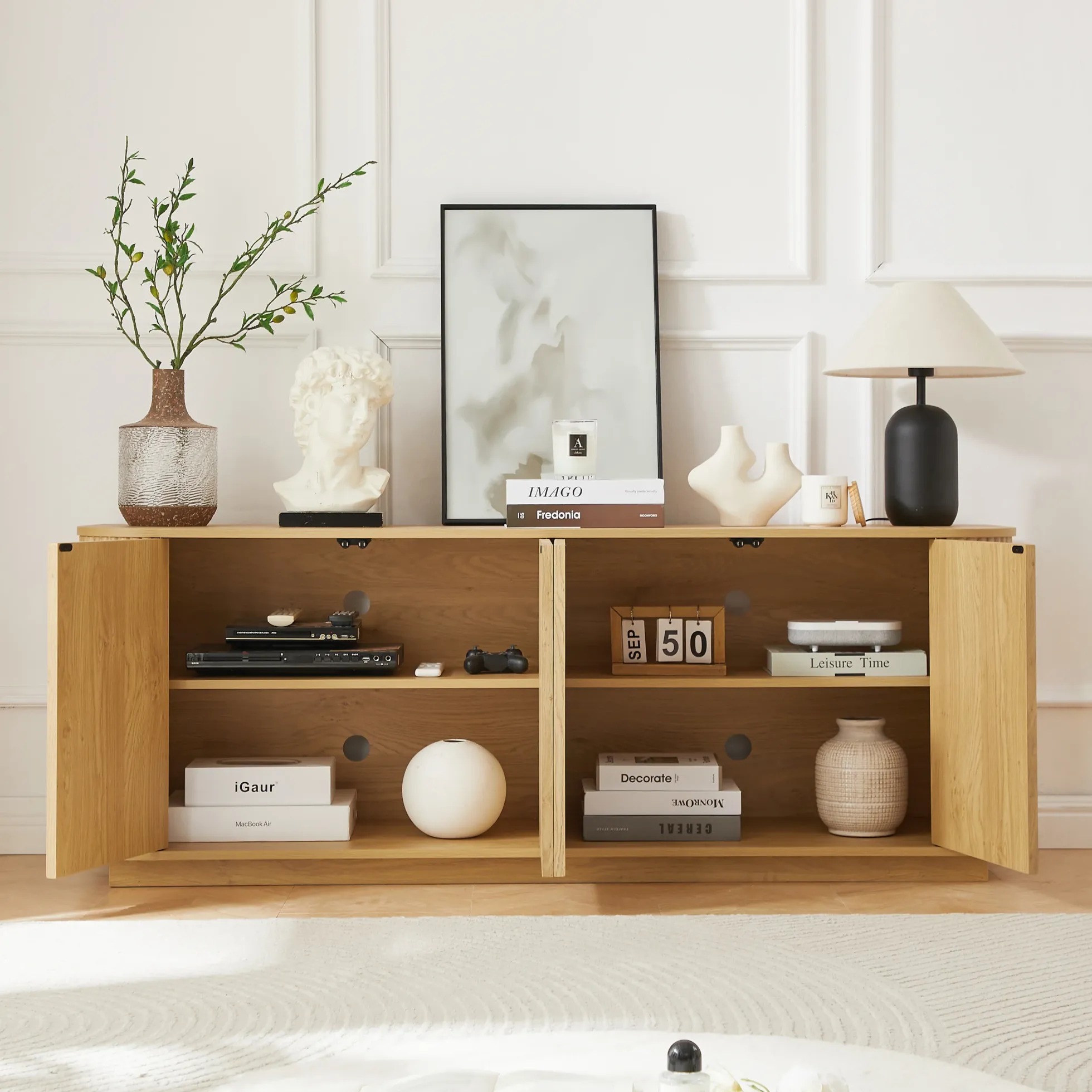 Contemporary Fluted 64' Sideboard Storage Cabinet TV Stand