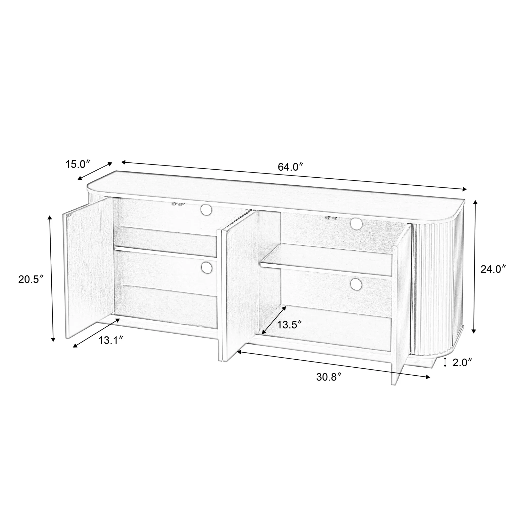 Contemporary Fluted 64' Sideboard Storage Cabinet TV Stand