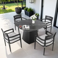 Contemporary 5-Piece Outdoor Patio Dining Set with Sunbrella Cushions