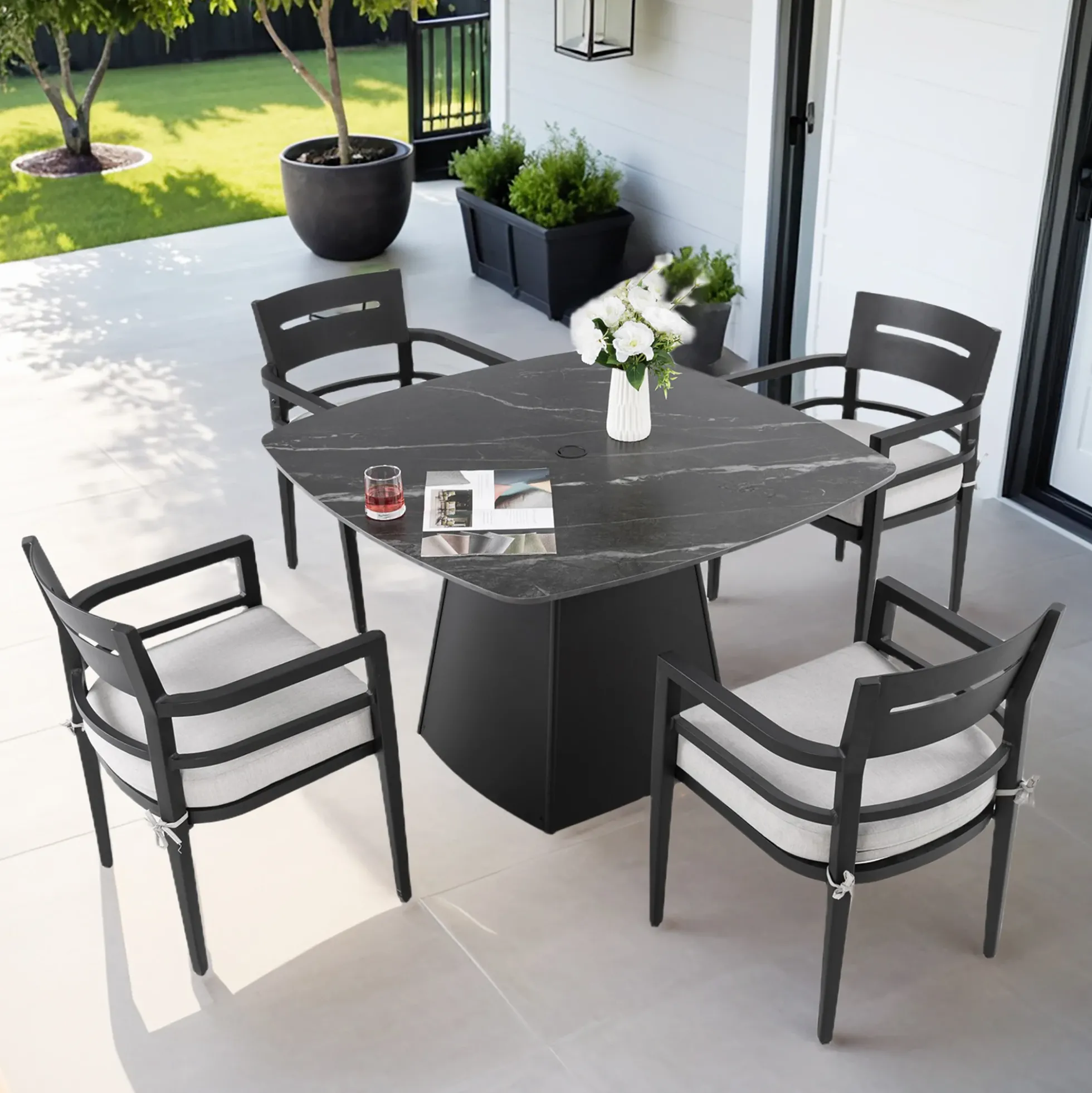 Contemporary 5-Piece Outdoor Patio Dining Set with Sunbrella Cushions