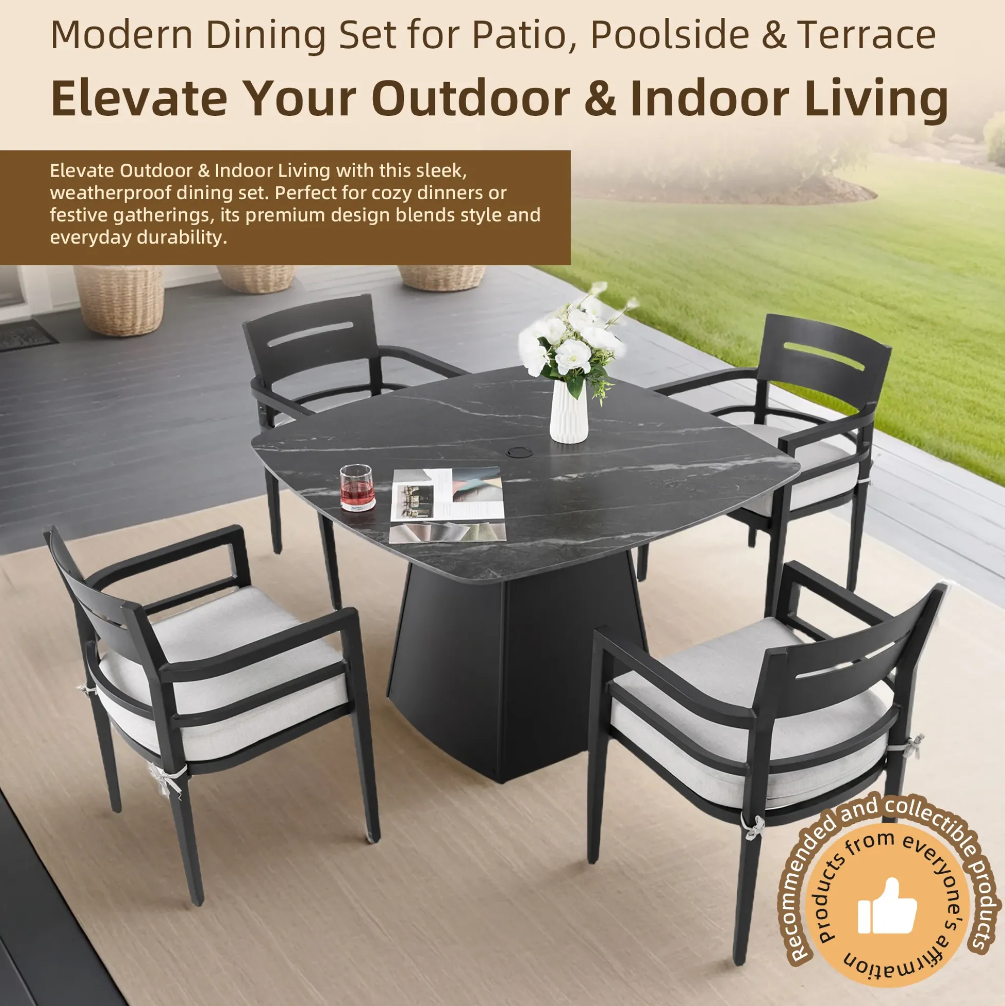 Contemporary 5-Piece Outdoor Patio Dining Set with Sunbrella Cushions