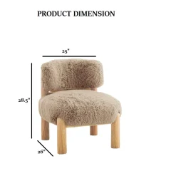 Contemporary Plush Fur Fabric Accent Chair with Wooden Legs