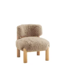 Contemporary Plush Fur Fabric Accent Chair with Wooden Legs